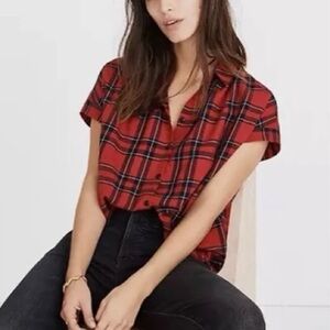 Madewell Red Plaid Short-Sleeve Button-Up Top